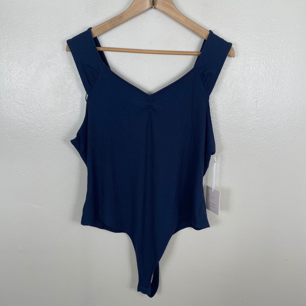 LC Lauren Conrad Women's XXL Bodysuit Navy Blue Ribbed V-Neck RN73277
